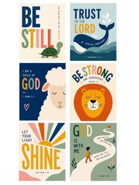 DDS 6-Set, Art Prints, 8x10, Bible Verse, Paper Print, Unframed, Children’s
